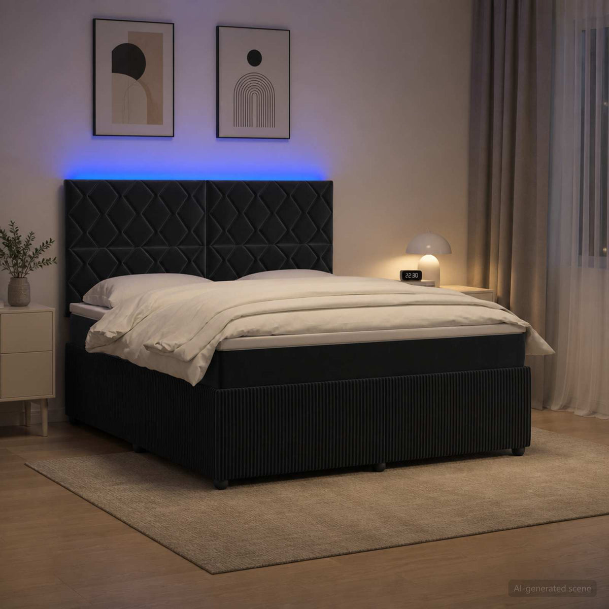LED Boxspring Bed met Matras Zwart 180 x 200 cm Fluweel is nu te koop bij PeponiXL, paradijselijk wonen!