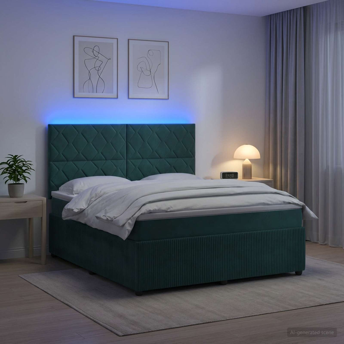 LED Boxspring Bed met Matras Donkergroen 180 x 200 cm Fluweel is nu te koop bij PeponiXL, paradijselijk wonen!