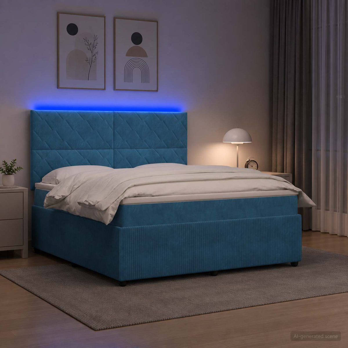 LED Boxspring Bed met Matras Blauw 160 x 200 cm Fluweel is nu te koop bij PeponiXL, paradijselijk wonen!