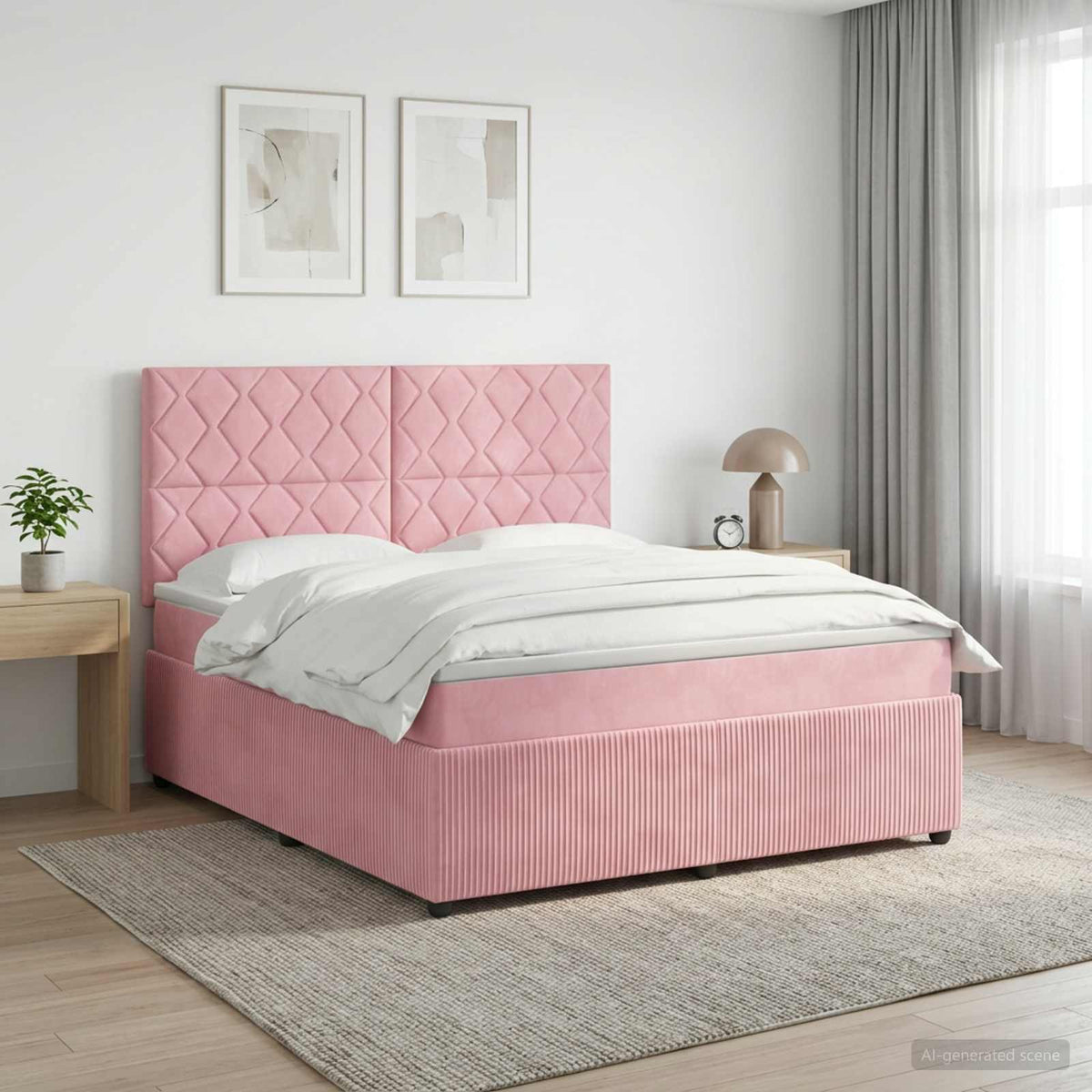 LED Boxspring Bed met Matras Roze 160 x 200 cm Fluweel is nu te koop bij PeponiXL, paradijselijk wonen!