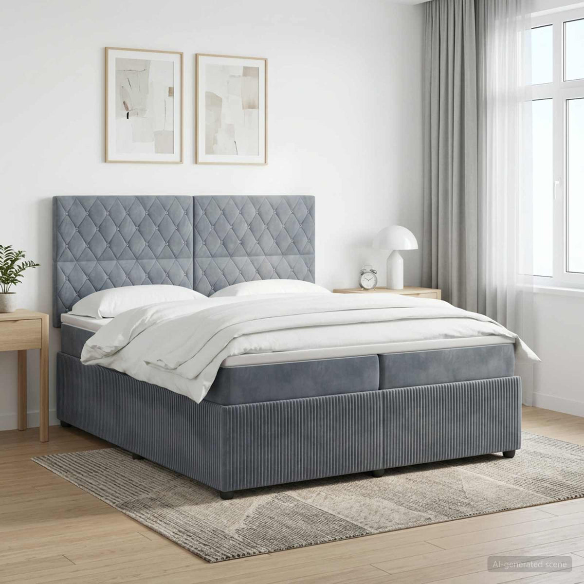 LED Boxspring Bed met Matras Donkergrijs 200 x 200 cm Fluweel is nu te koop bij PeponiXL, paradijselijk wonen!