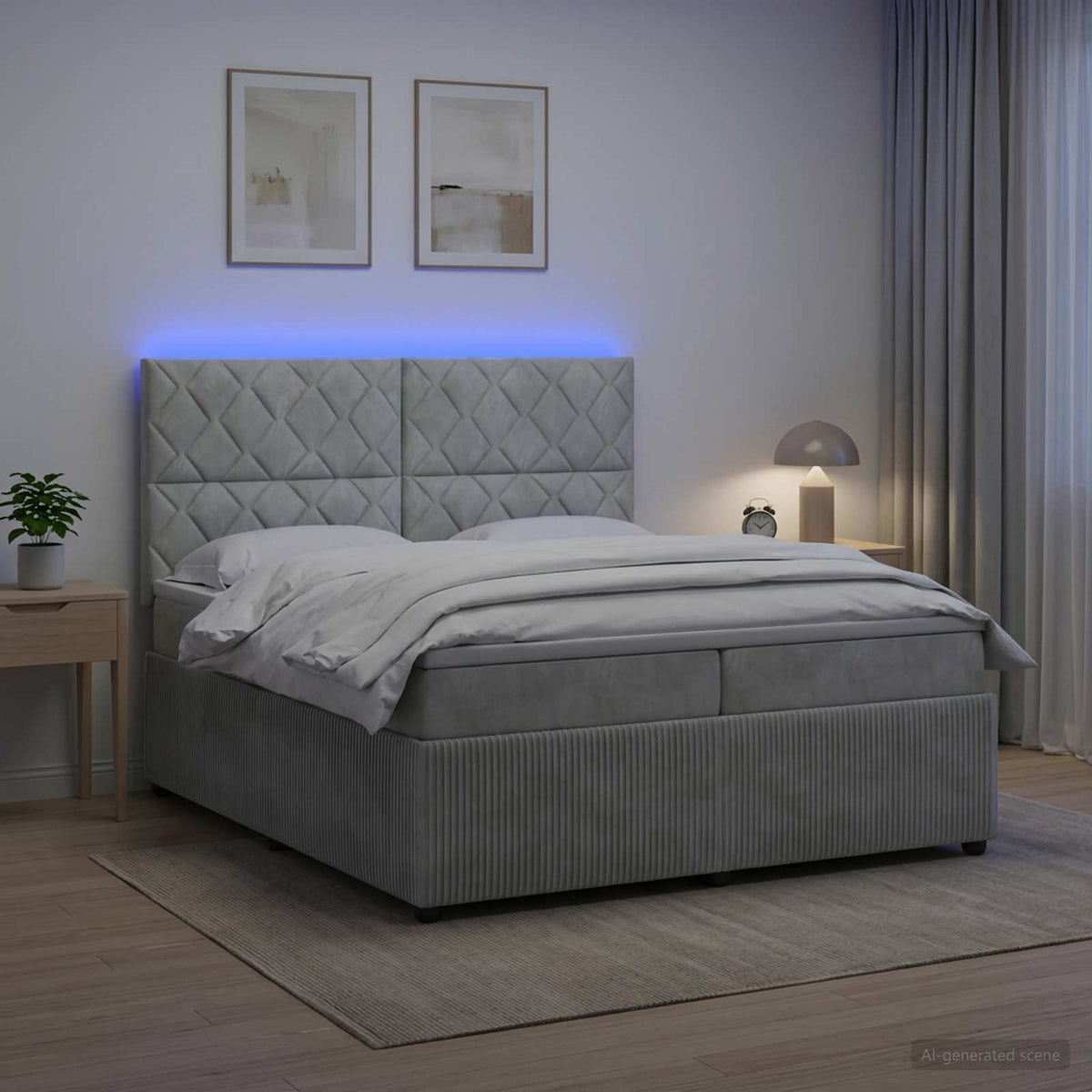 LED Boxspring Bed met Matras Lichtgrijs 200 x 200 cm Fluweel is nu te koop bij PeponiXL, paradijselijk wonen!