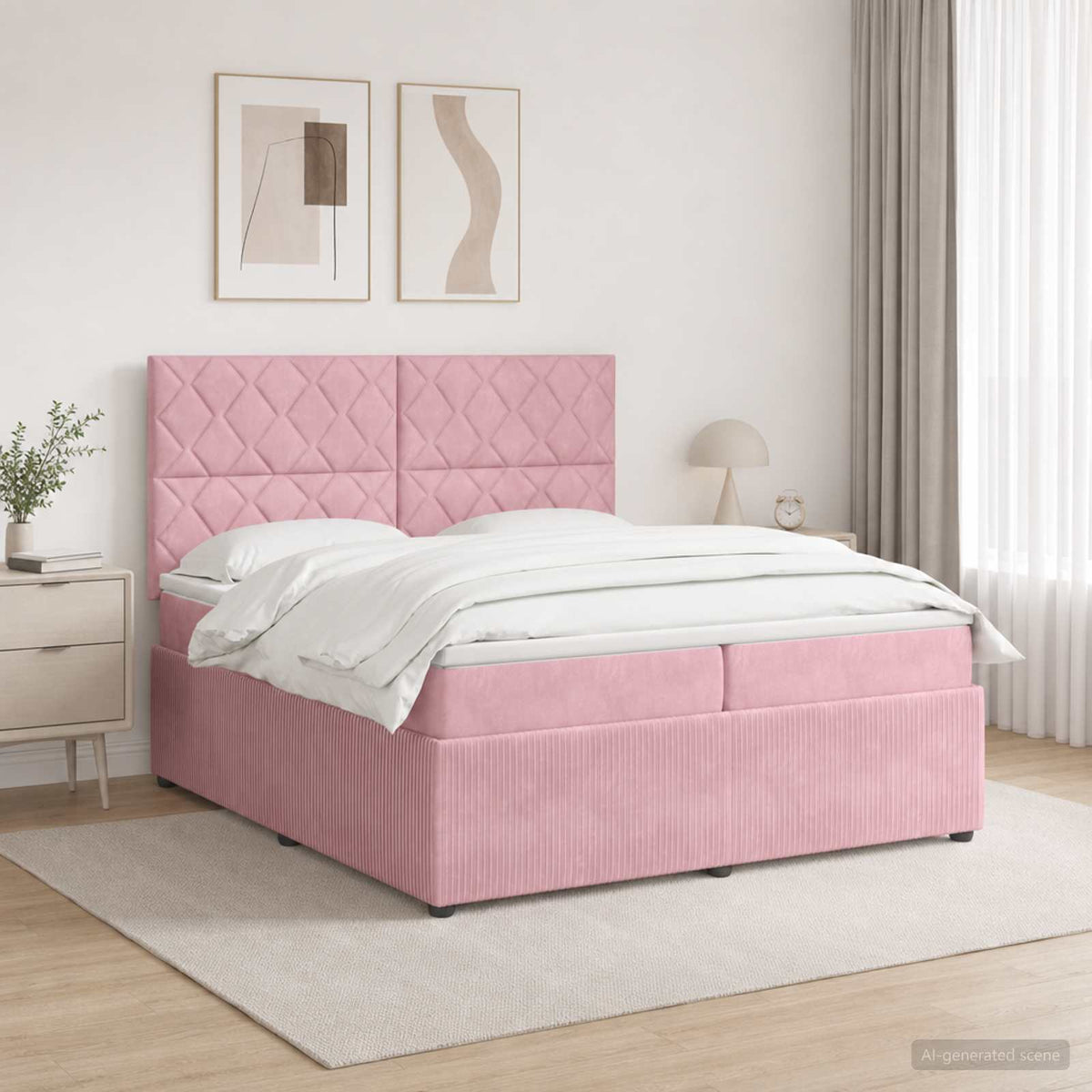 LED Boxspring Bed met Matras Roze 200 x 200 cm Fluweel is nu te koop bij PeponiXL, paradijselijk wonen!