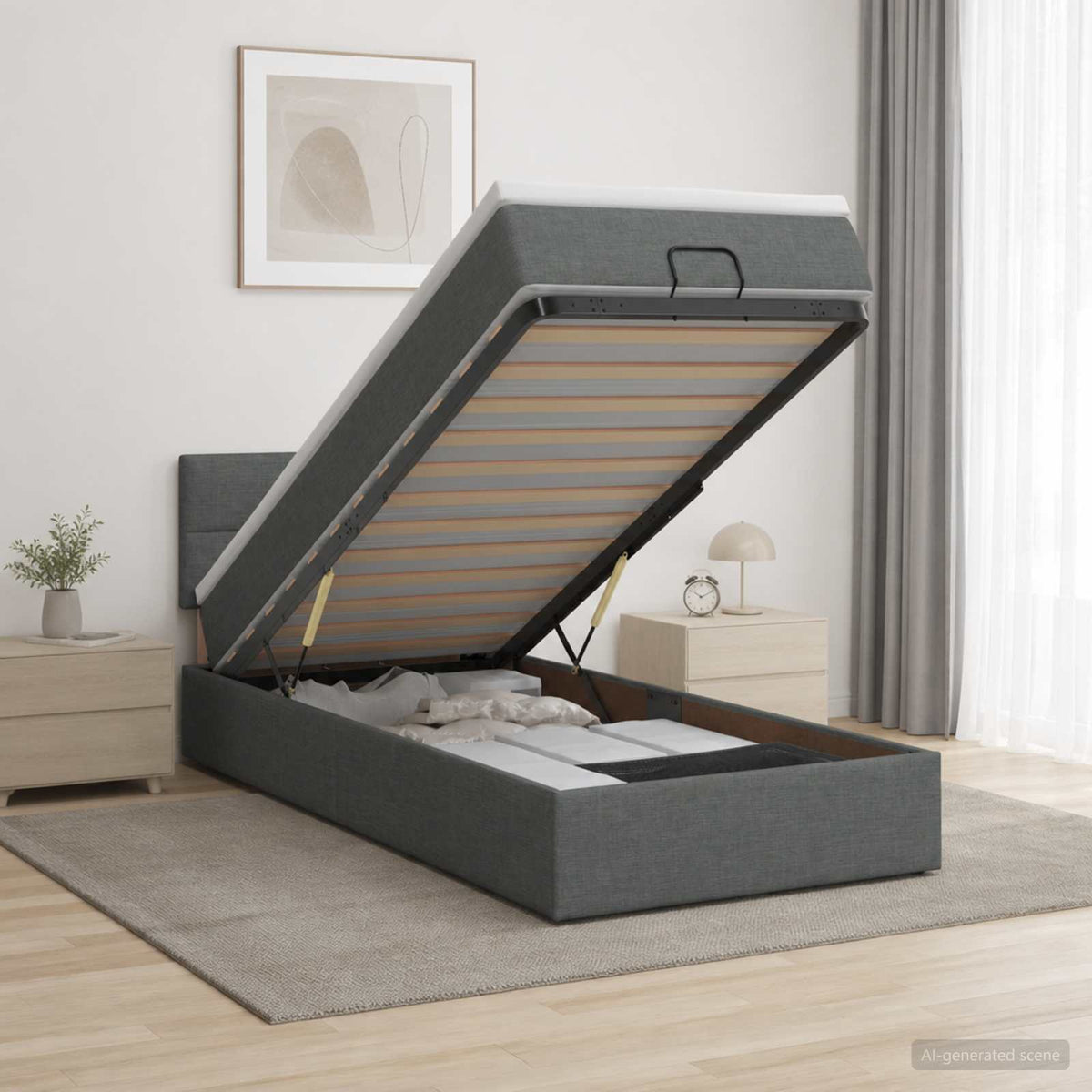 Ottoman bed met matras Donkergrijs 90 x 190 cm Stof is nu te koop bij PeponiXL, paradijselijk wonen!