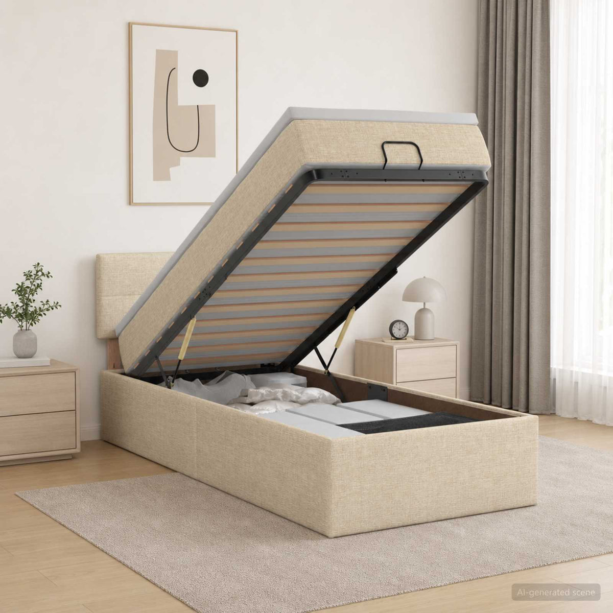 Ottoman bed met matras Crèmekleurig 80 x 200 cm Stof is nu te koop bij PeponiXL, paradijselijk wonen!