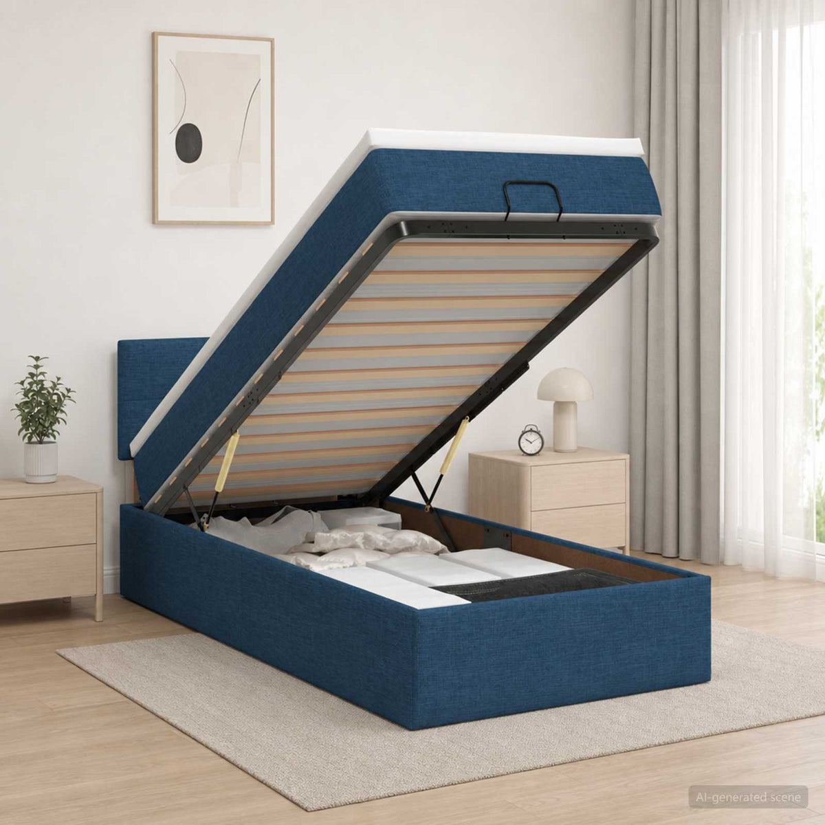 Ottoman bed met matras met hoofdeinde Blauw 80 x 200 cm Stof is nu te koop bij PeponiXL, paradijselijk wonen!
