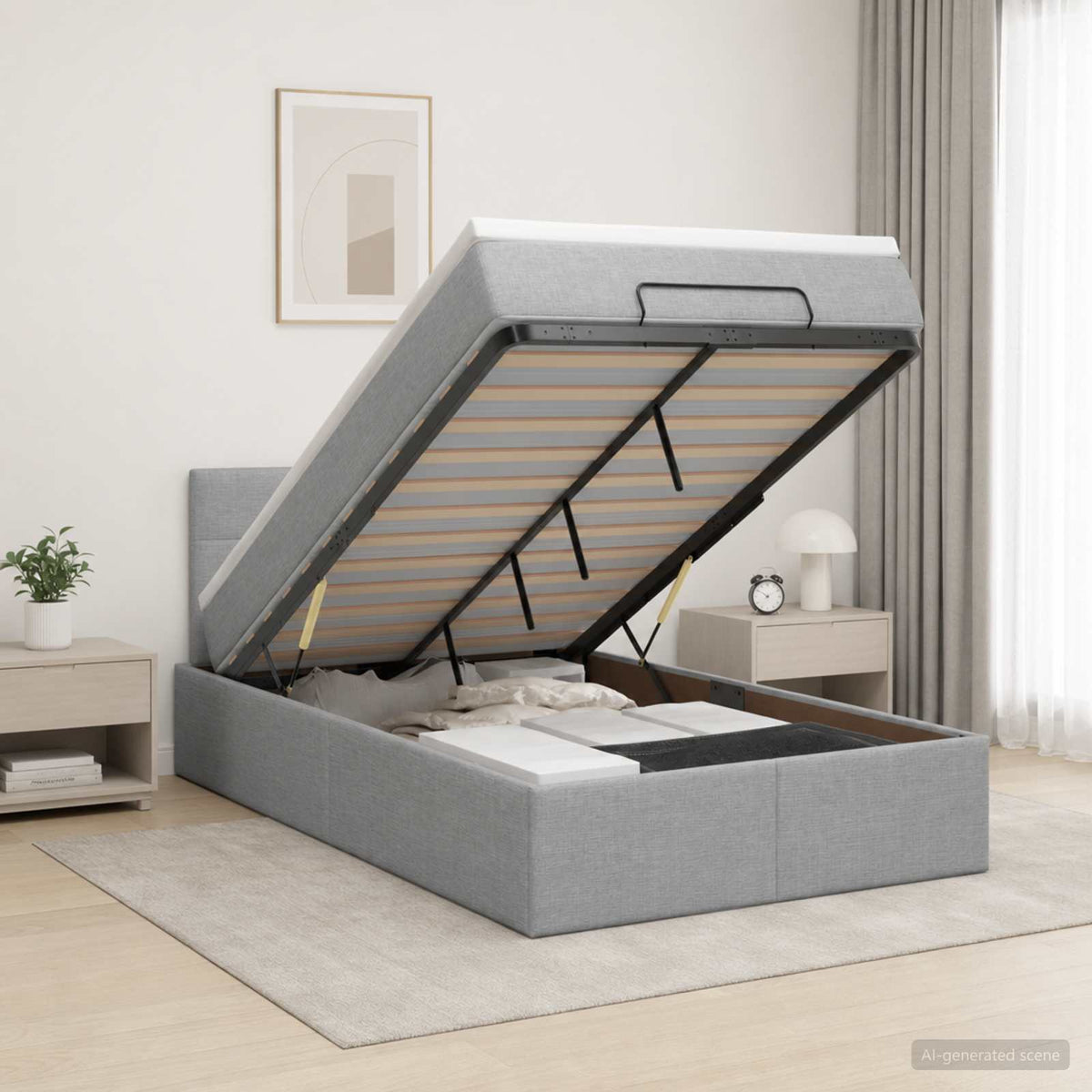 Ottoman bed met matras Lichtgrijs 120 x 200 cm Stof is nu te koop bij PeponiXL, paradijselijk wonen!