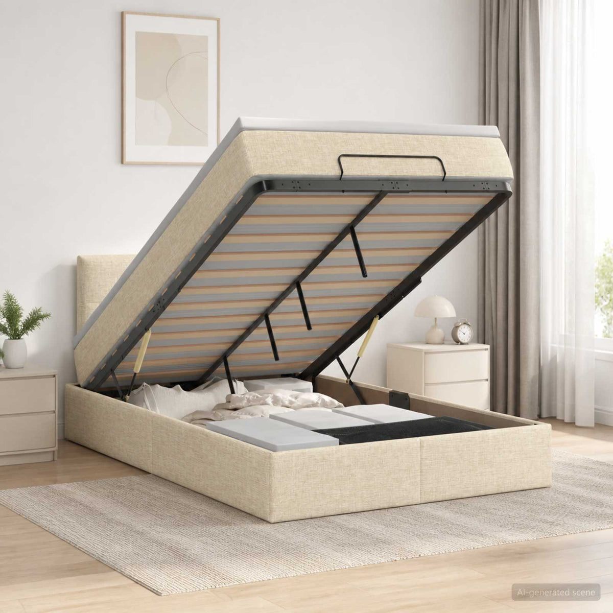 Ottoman bed met matras Crèmekleurig 120 x 200 cm Stof is nu te koop bij PeponiXL, paradijselijk wonen!
