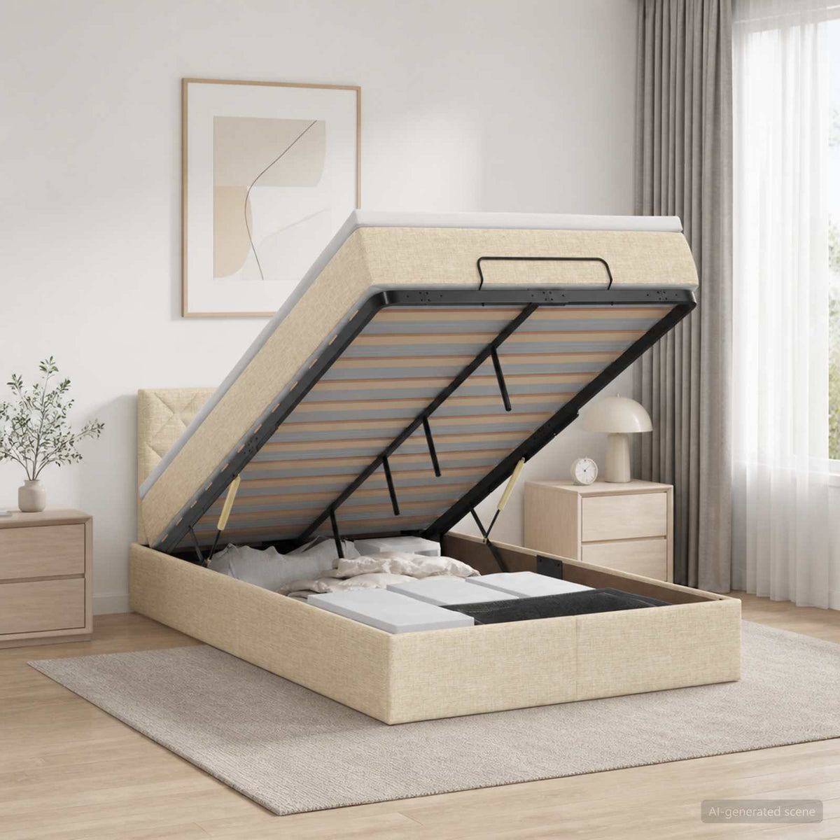Ottoman bed met matras Crèmekleurig 120 x 190 cm Stof is nu te koop bij PeponiXL, paradijselijk wonen!