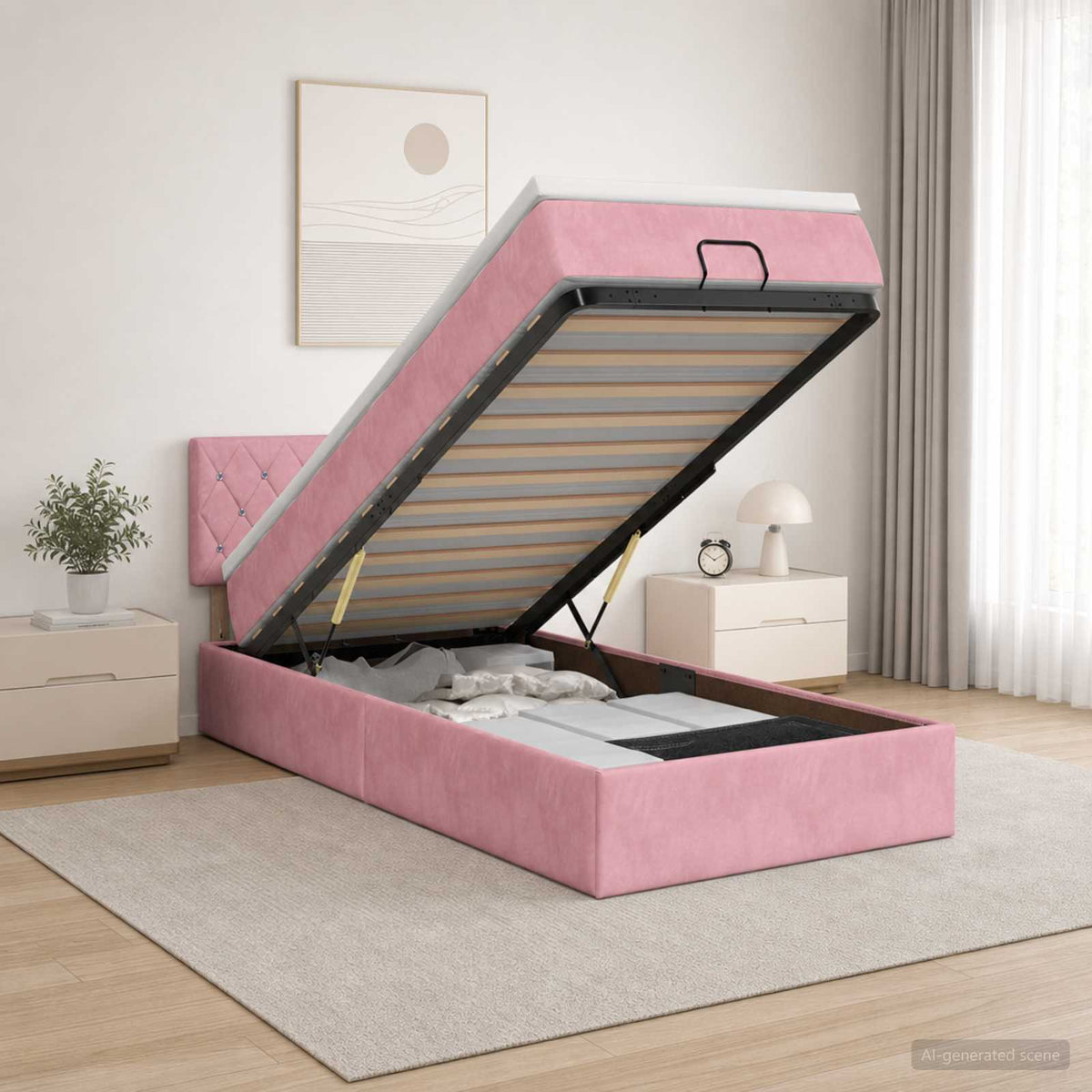 Ottoman bed met matras met hoofdeinde Roze 100 x 200 cm Fluweel is nu te koop bij PeponiXL, paradijselijk wonen!