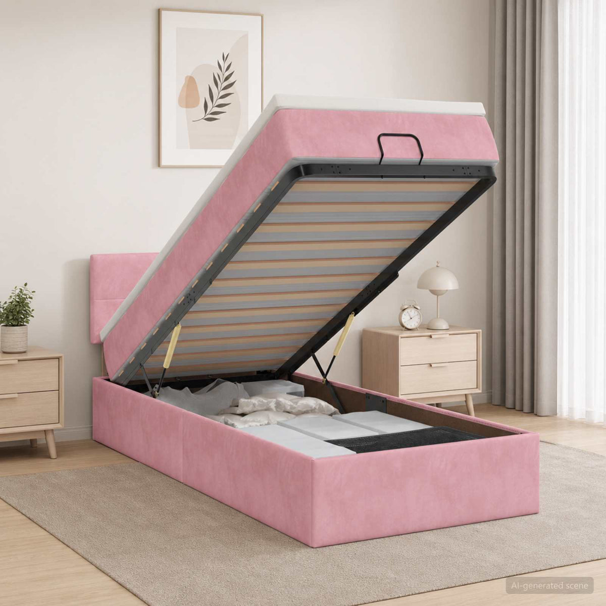 Ottoman bed met matras met hoofdeinde Roze 90 x 200 cm Fluweel is nu te koop bij PeponiXL, paradijselijk wonen!