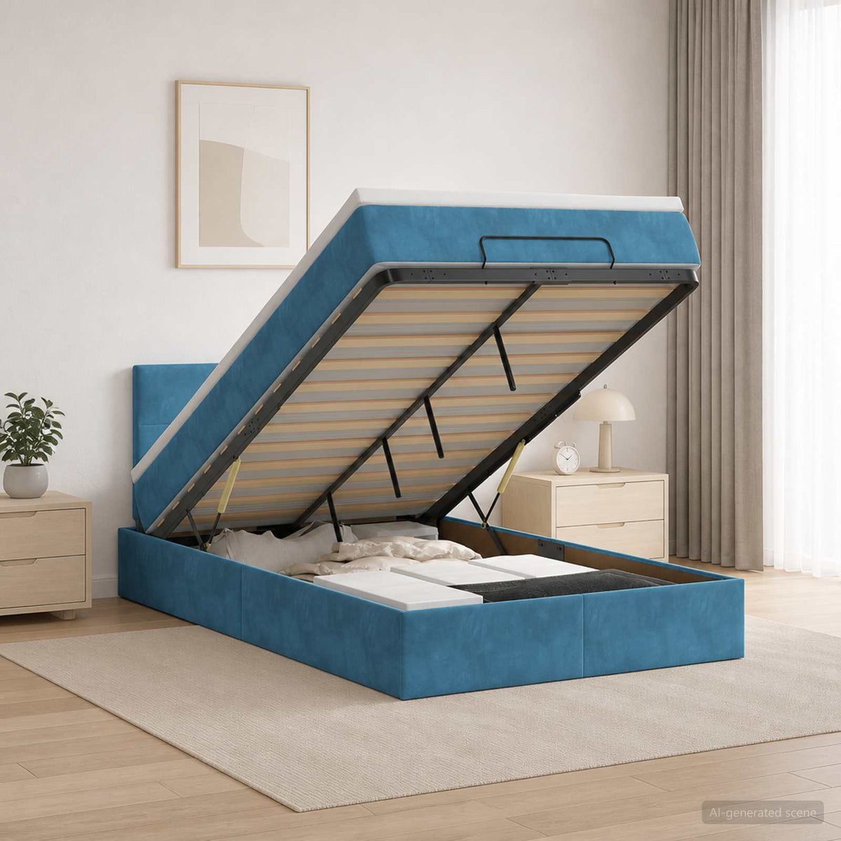 Ottoman bed met matras Donkerblauw 120 x 200 cm Fluweel is nu te koop bij PeponiXL, paradijselijk wonen!