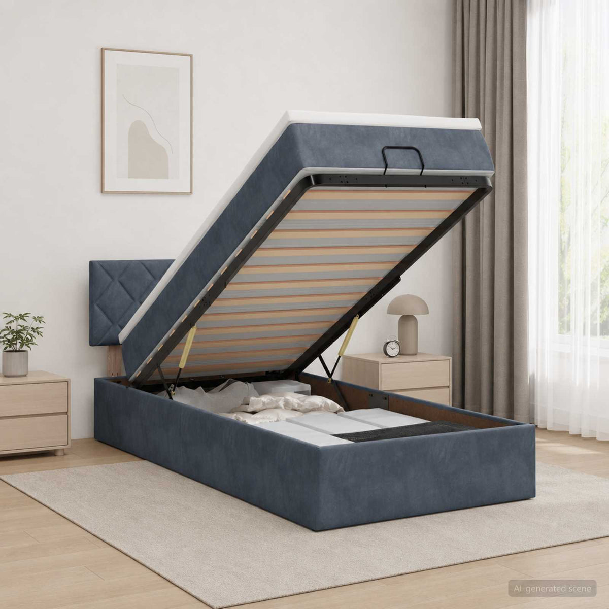 Ottoman bed met matras Donkergrijs 100 x 200 cm Fluweel is nu te koop bij PeponiXL, paradijselijk wonen!