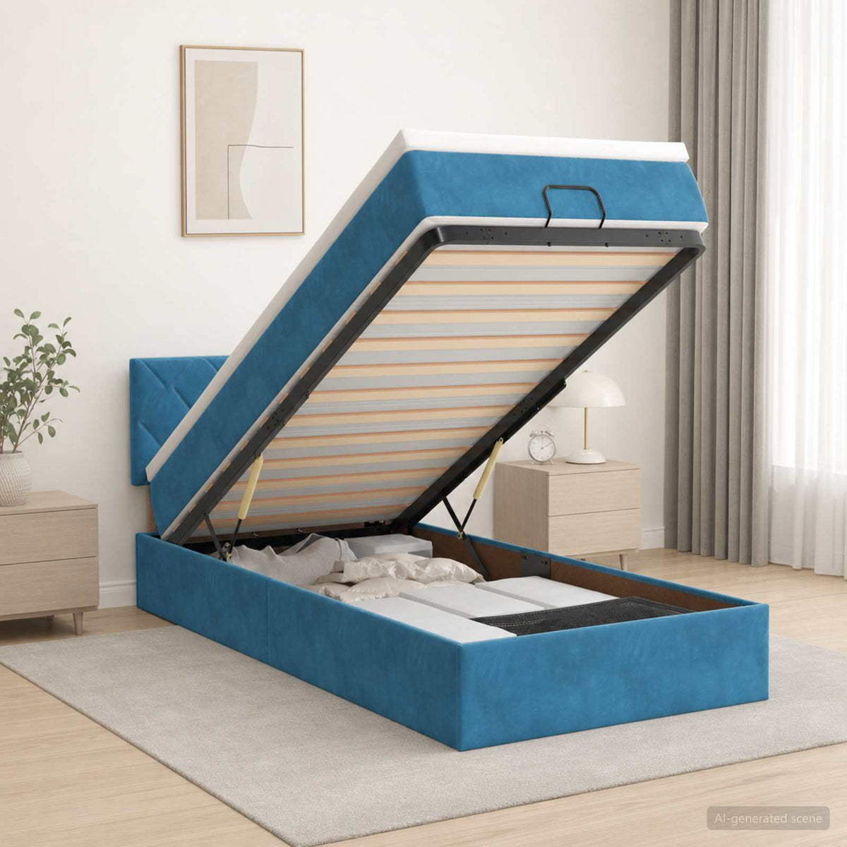 vidaXL Ottoman bed met matras Donkerblauw 100 x 200 cm Fluweel