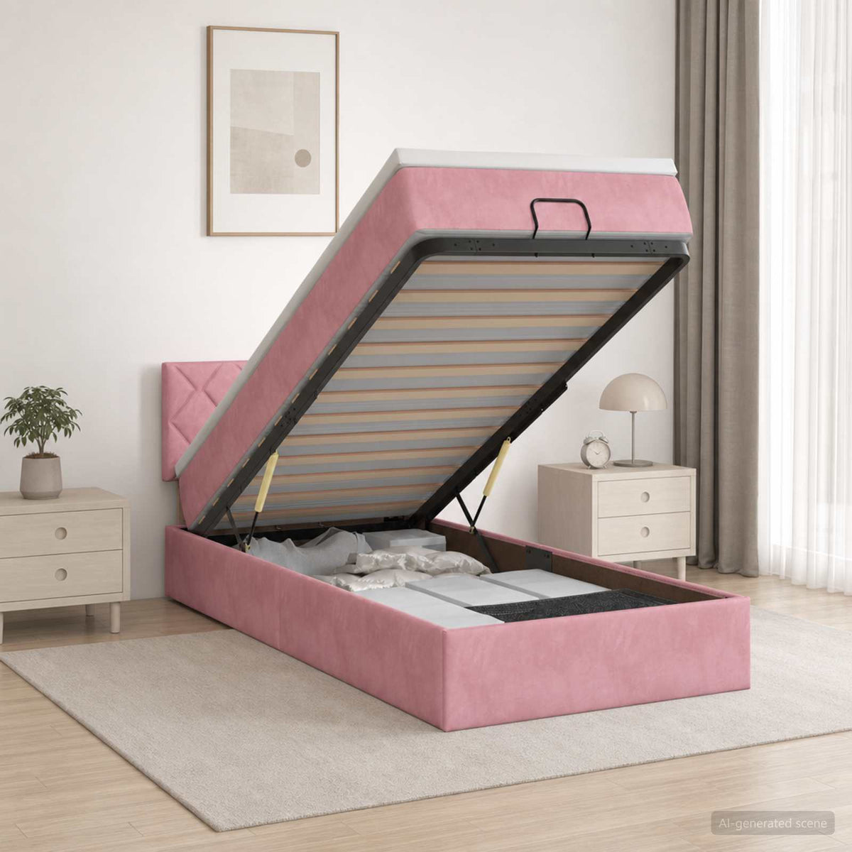 Ottoman bed met matras met hoofdeinde Roze 90 x 200 cm Fluweel is nu te koop bij PeponiXL, paradijselijk wonen!