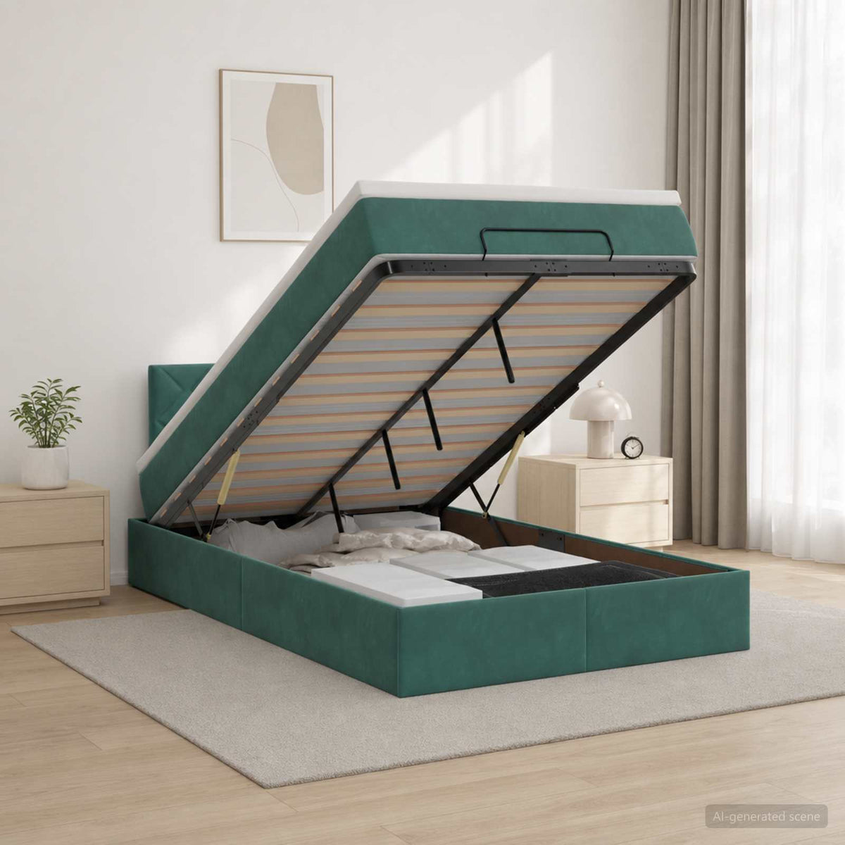 Ottoman bed met matras Donkergroen 120 x 190 cm Fluweel is nu te koop bij PeponiXL, paradijselijk wonen!