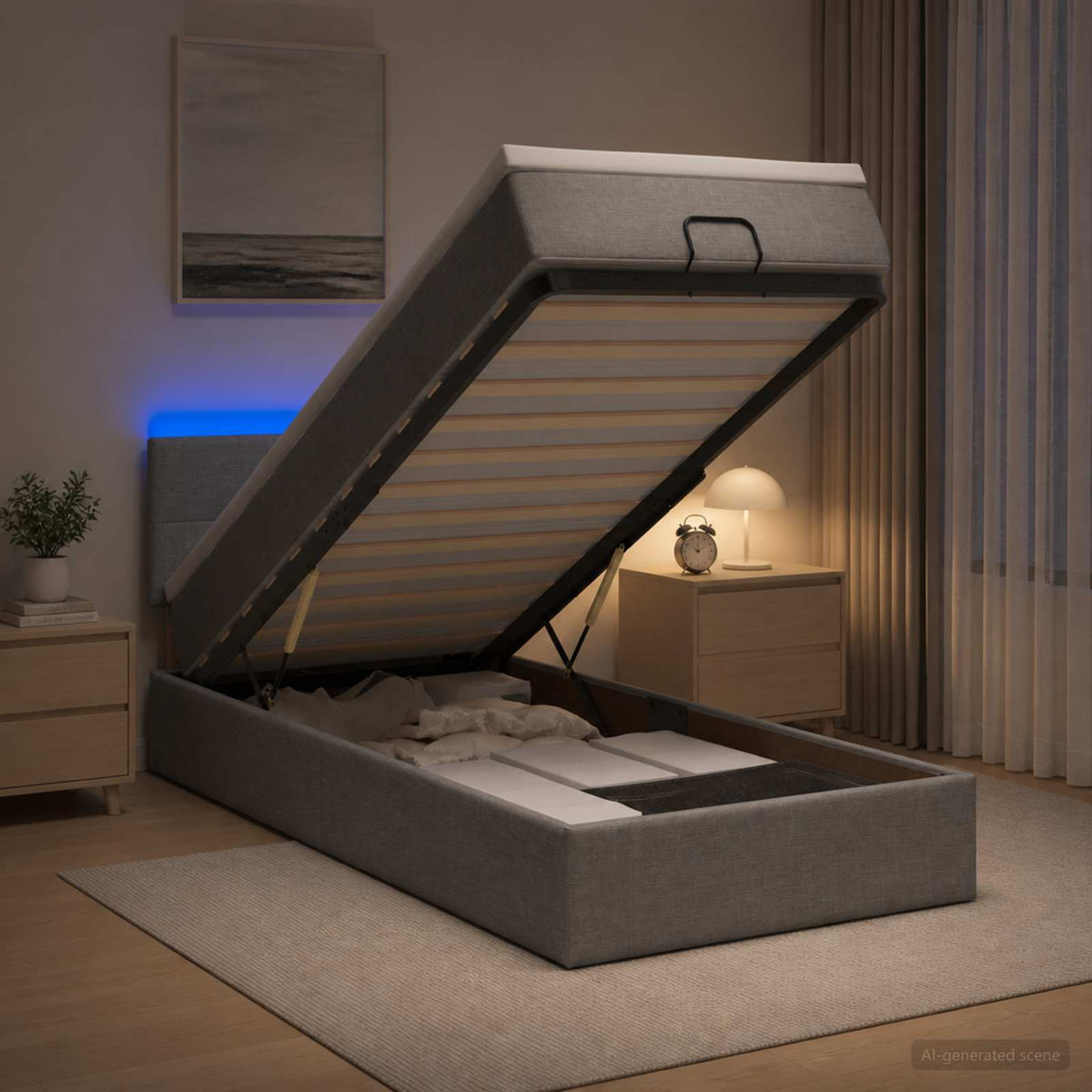 Ottoman Bed met Matrassen en LED Lichtgrijs 100 x 200 cm Stof is nu te koop bij PeponiXL, paradijselijk wonen!