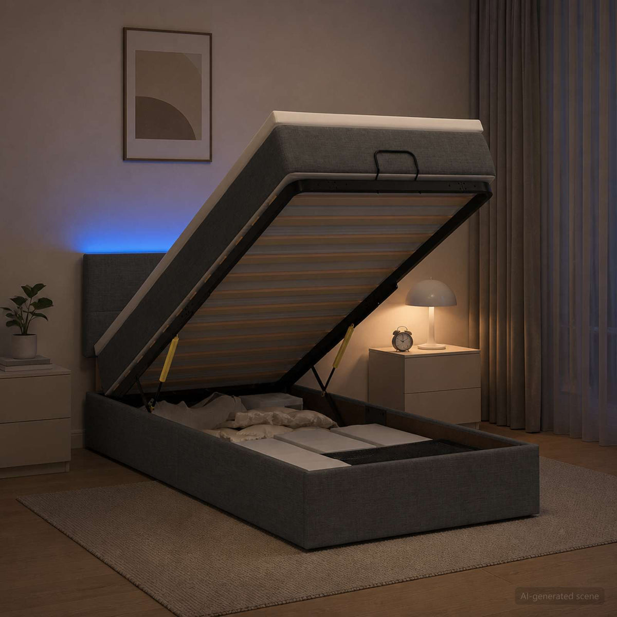 Ottoman Bed met Matrassen en LED Donkergrijs 90 x 200 cm Stof is nu te koop bij PeponiXL, paradijselijk wonen!