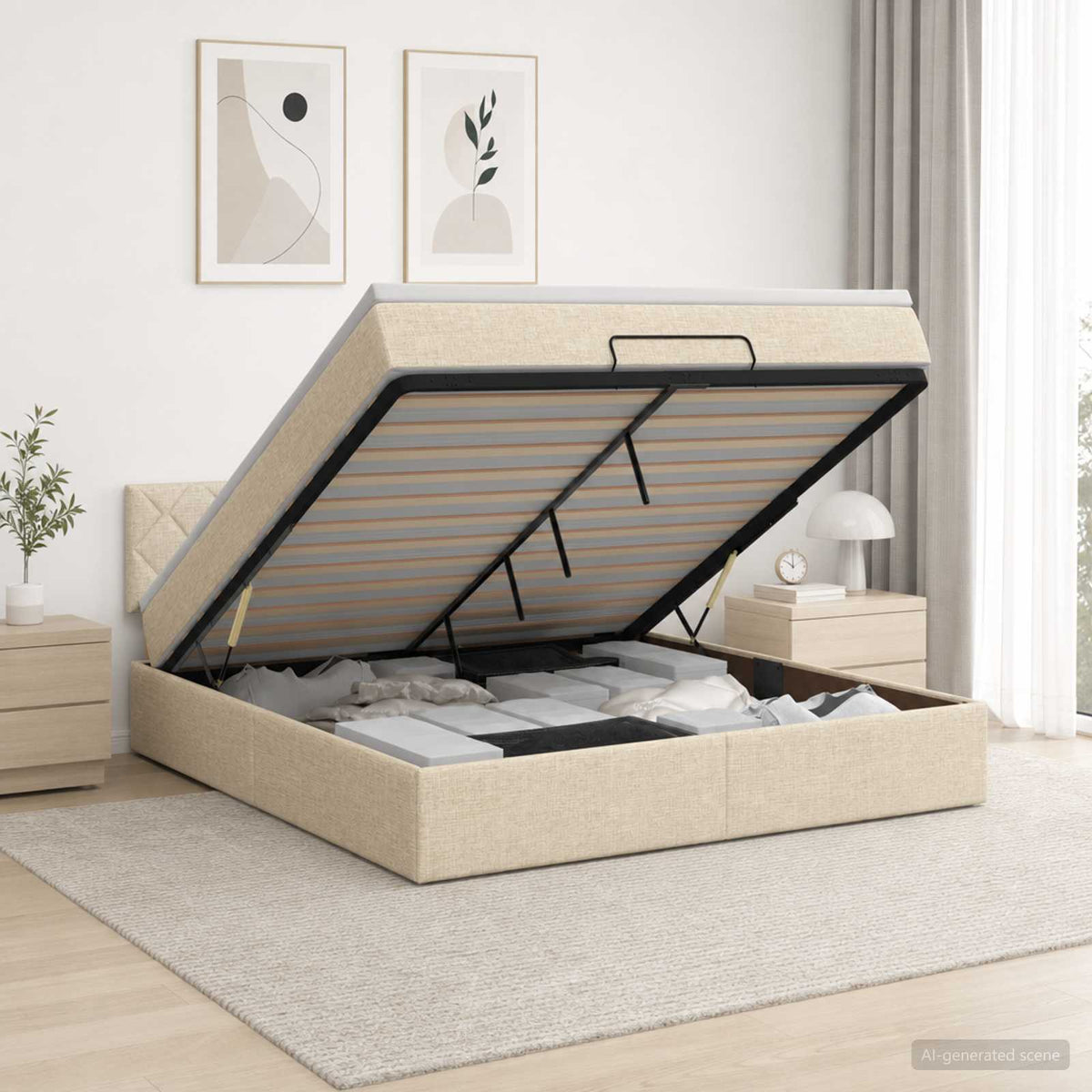 Ottoman bed met matras Crèmekleurig 160 x 200 cm Stof is nu te koop bij PeponiXL, paradijselijk wonen!