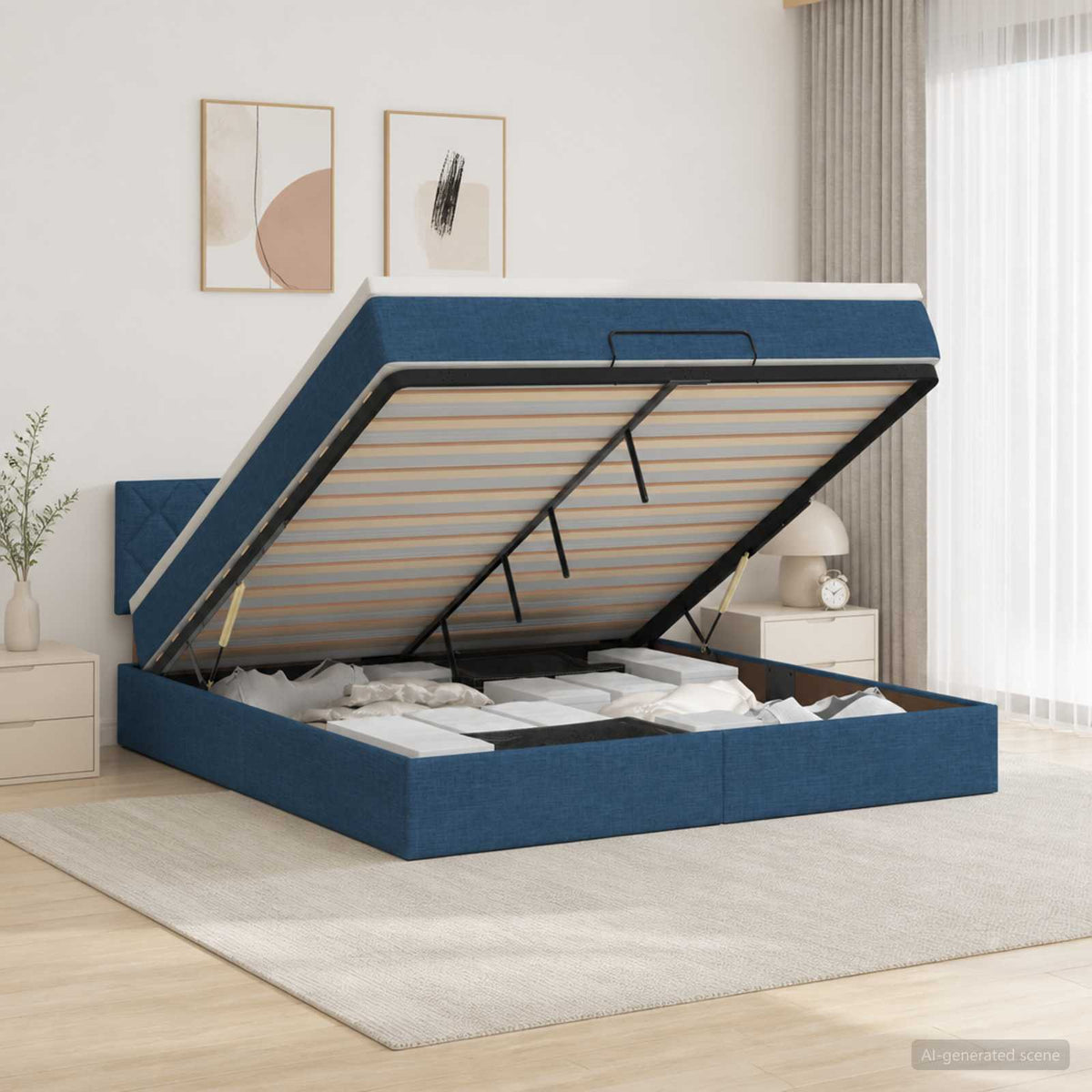 vidaXL Ottoman Bed met Matrassen en LED Blauw 140 x 200 cm Stof