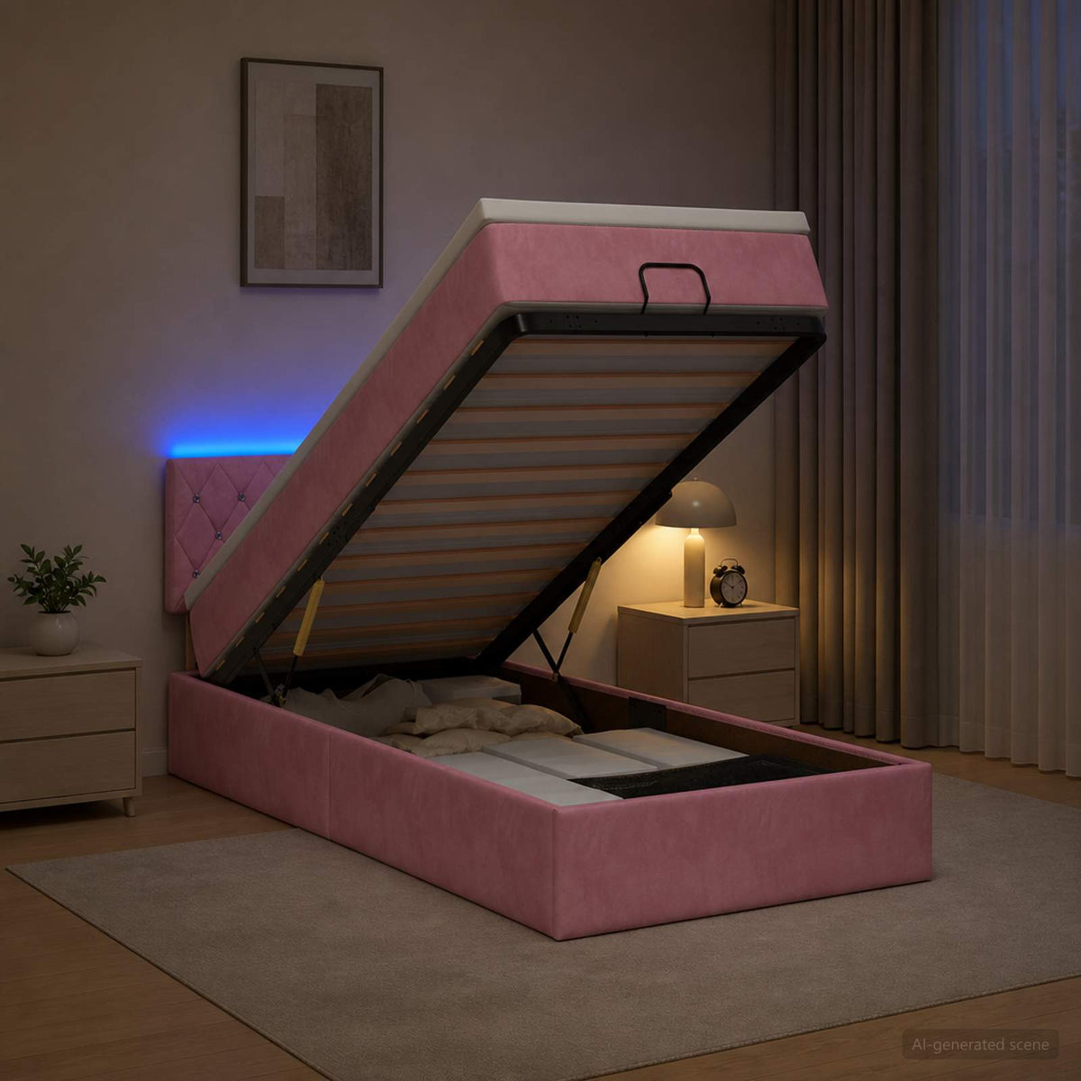 Ottoman Bed met Matrassen en LED Roze 100 x 200 cm fluweel is nu te koop bij PeponiXL, paradijselijk wonen!
