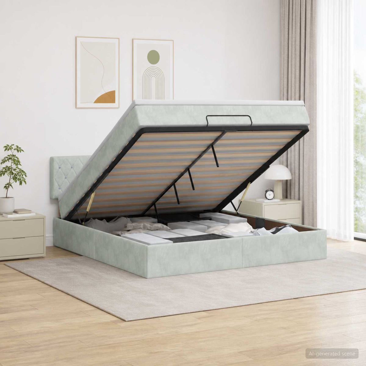 Ottoman bed met matras Lichtgrijs 180 x 200 cm Fluweel is nu te koop bij PeponiXL, paradijselijk wonen!
