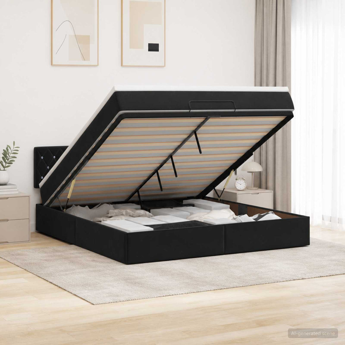 Ottoman bed met matras Zwart 180 x 200 cm Fluweel is nu te koop bij PeponiXL, paradijselijk wonen!