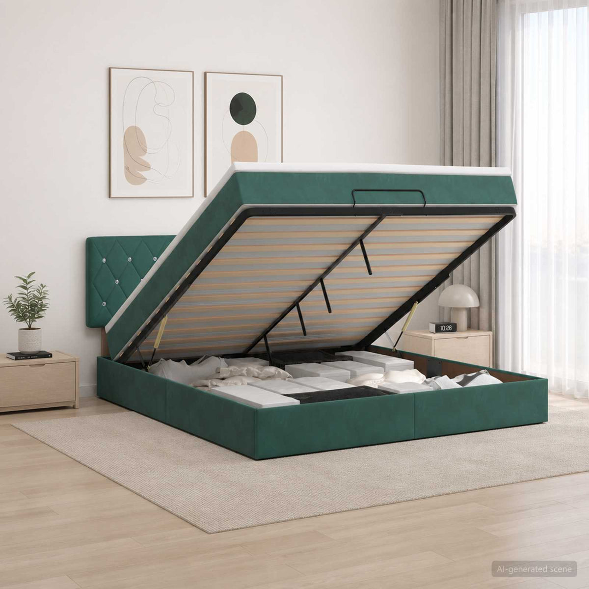 Ottoman bed met matras Donkergroen 160 x 200 cm Fluweel is nu te koop bij PeponiXL, paradijselijk wonen!