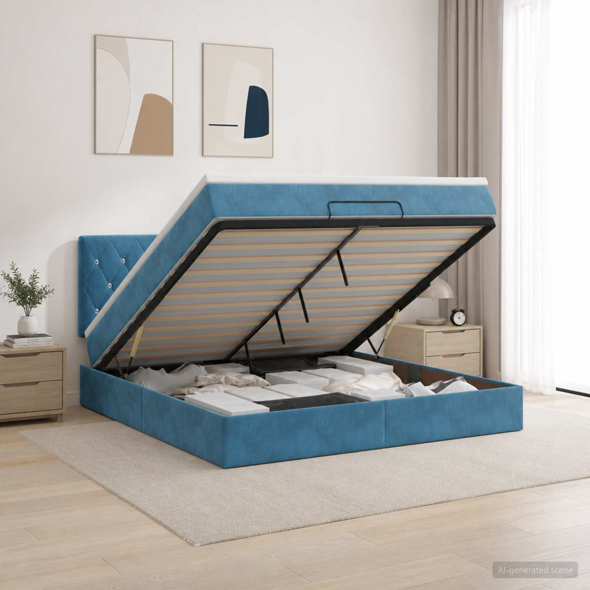 Ottoman bed met matras Donkerblauw 180 x 200 cm Fluweel is nu te koop bij PeponiXL, paradijselijk wonen!