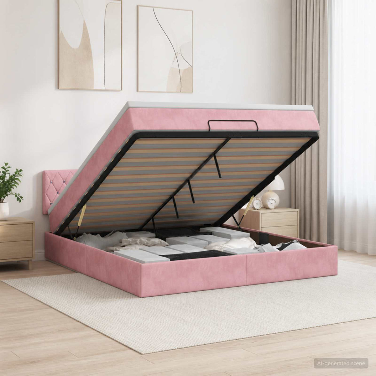 Ottoman bed met matras met hoofdeinde Roze 160 x 200 cm Fluweel is nu te koop bij PeponiXL, paradijselijk wonen!