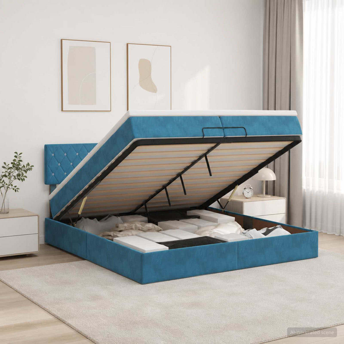 Ottoman bed met matras Donkerblauw 200 x 200 cm Fluweel is nu te koop bij PeponiXL, paradijselijk wonen!