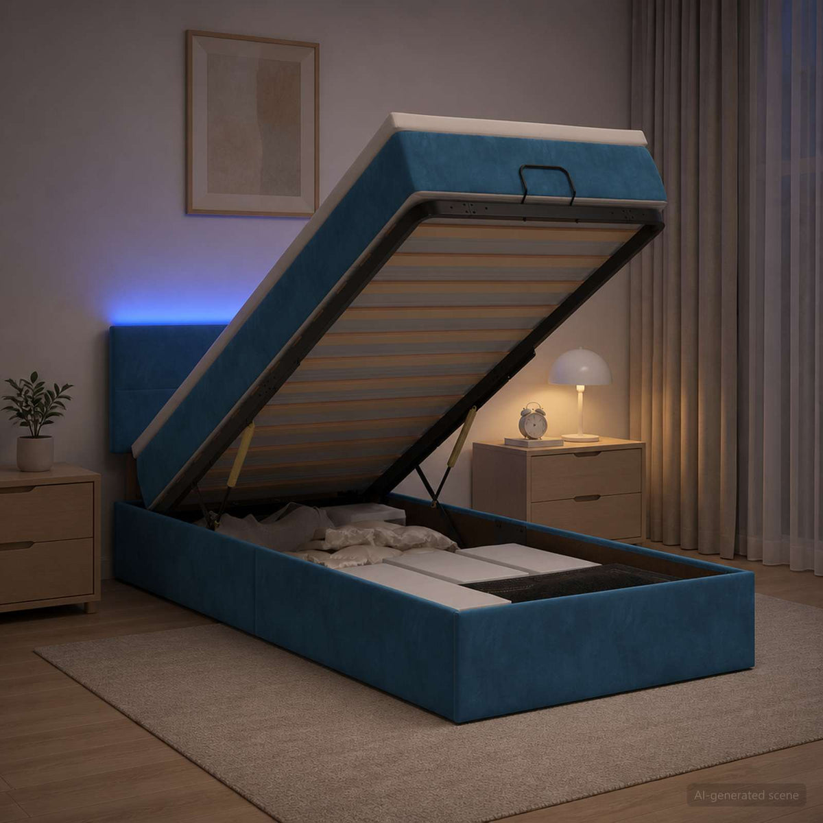 Ottoman Bed met Matrassen en LED Donkerblauw 100 x 200 cm is nu te koop bij PeponiXL, paradijselijk wonen!