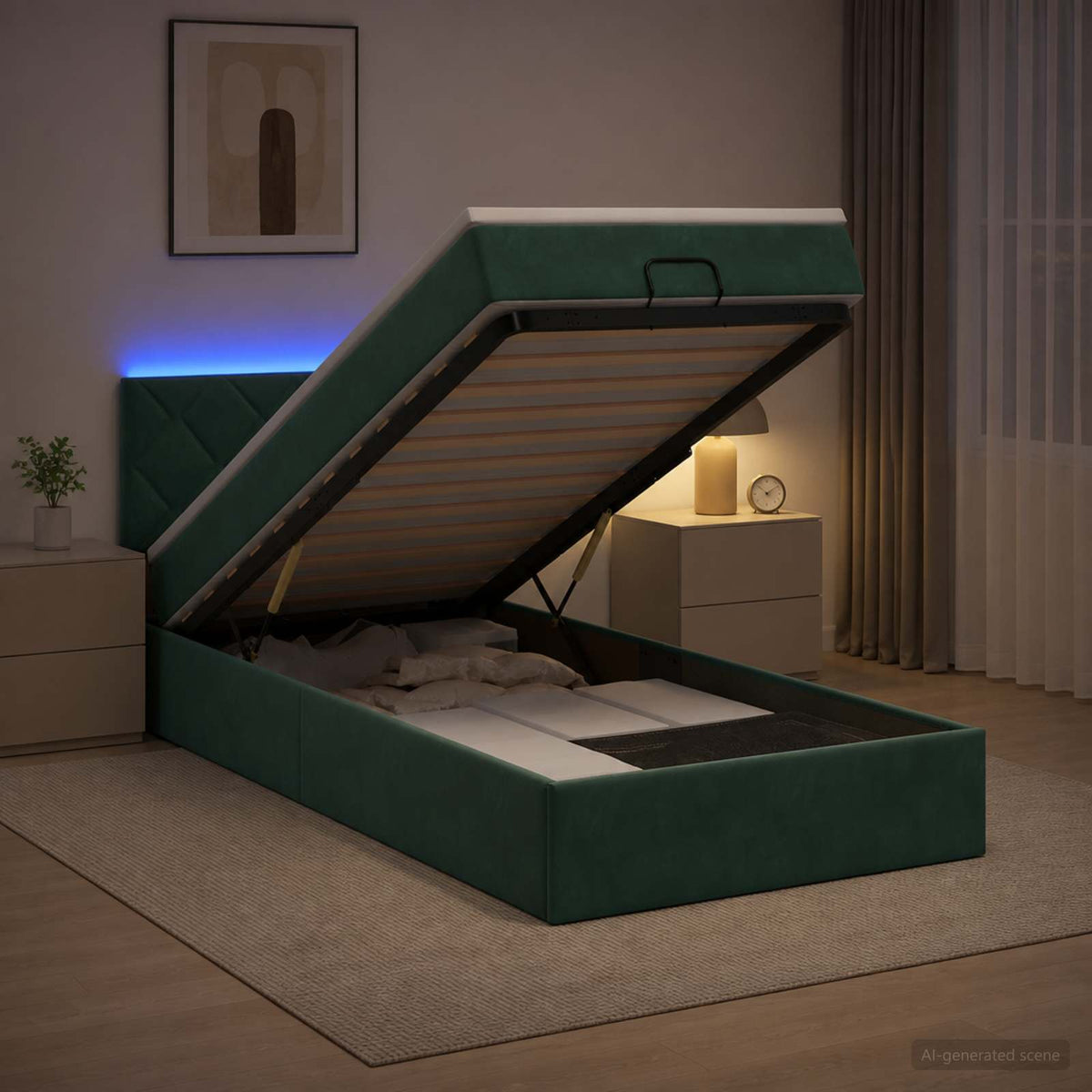Ottoman Bed met Matrassen en LED Donkergroen 100 x 200 cm is nu te koop bij PeponiXL, paradijselijk wonen!