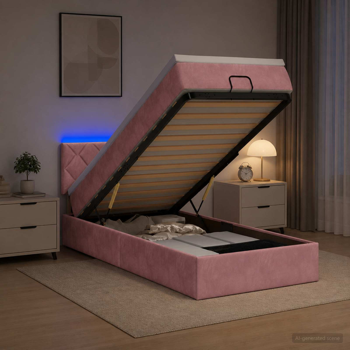 Ottoman Bed met Matrassen en LED Roze 80 x 200 cm fluweel is nu te koop bij PeponiXL, paradijselijk wonen!