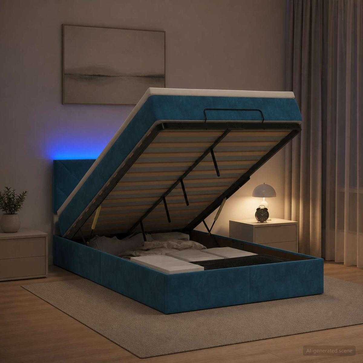 vidaXL Ottoman Bed met Matrassen en LED Donkerblauw 120 x 200 cm