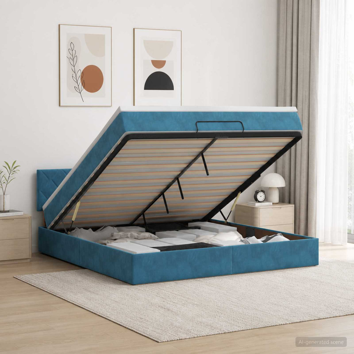 Ottoman Bed met Matrassen en LED Donkerblauw 160 x 200 cm is nu te koop bij PeponiXL, paradijselijk wonen!