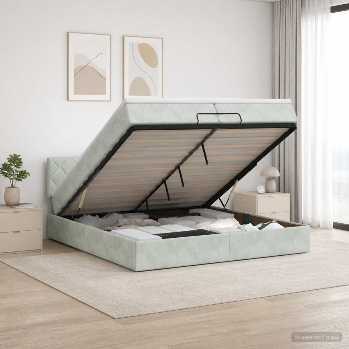Ottoman bed met matras Lichtgrijs 200 x 200 cm Fluweel is nu te koop bij PeponiXL, paradijselijk wonen!