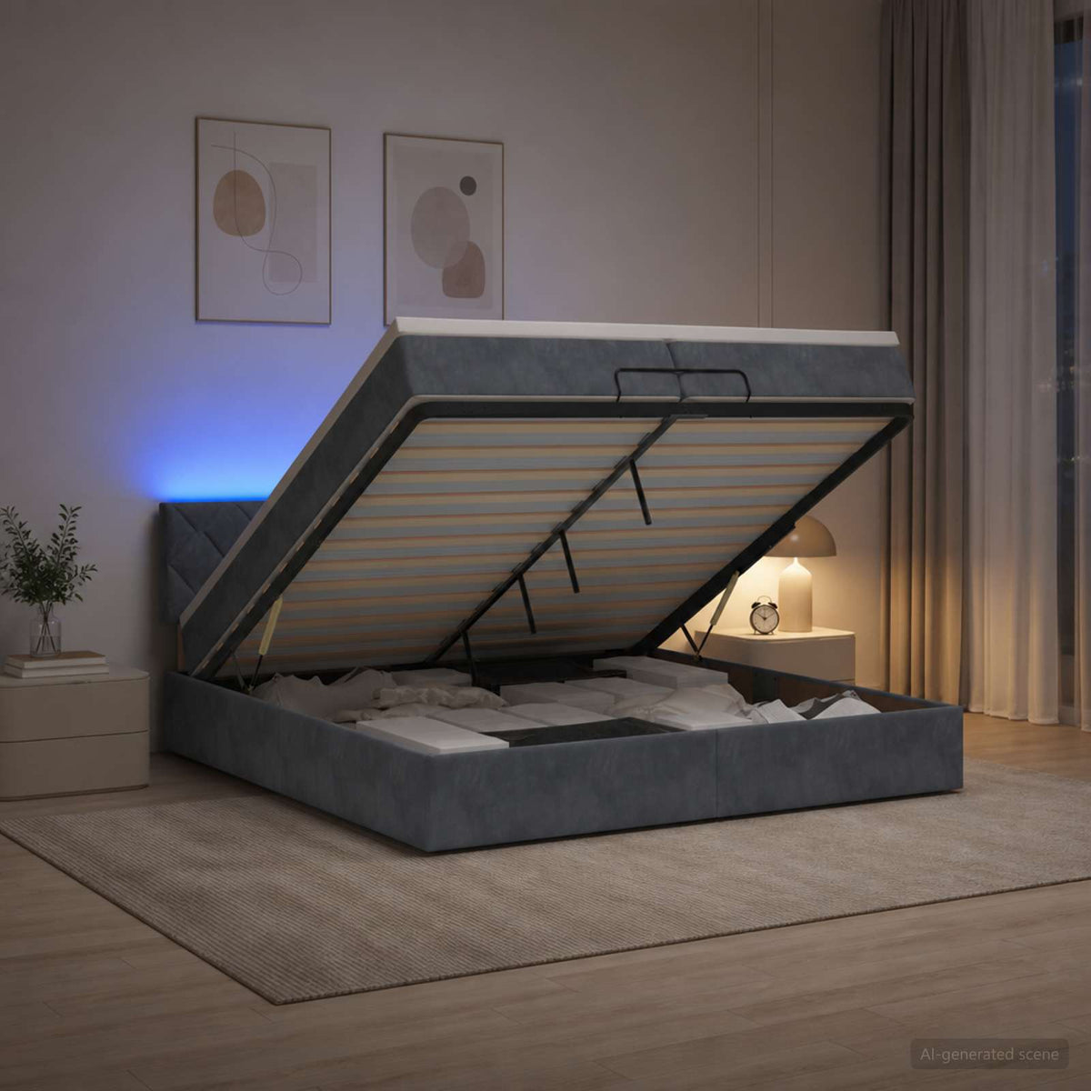 Ottoman Bed met Matrassen en LED Donkergrijs 200 x 200 cm is nu te koop bij PeponiXL, paradijselijk wonen!