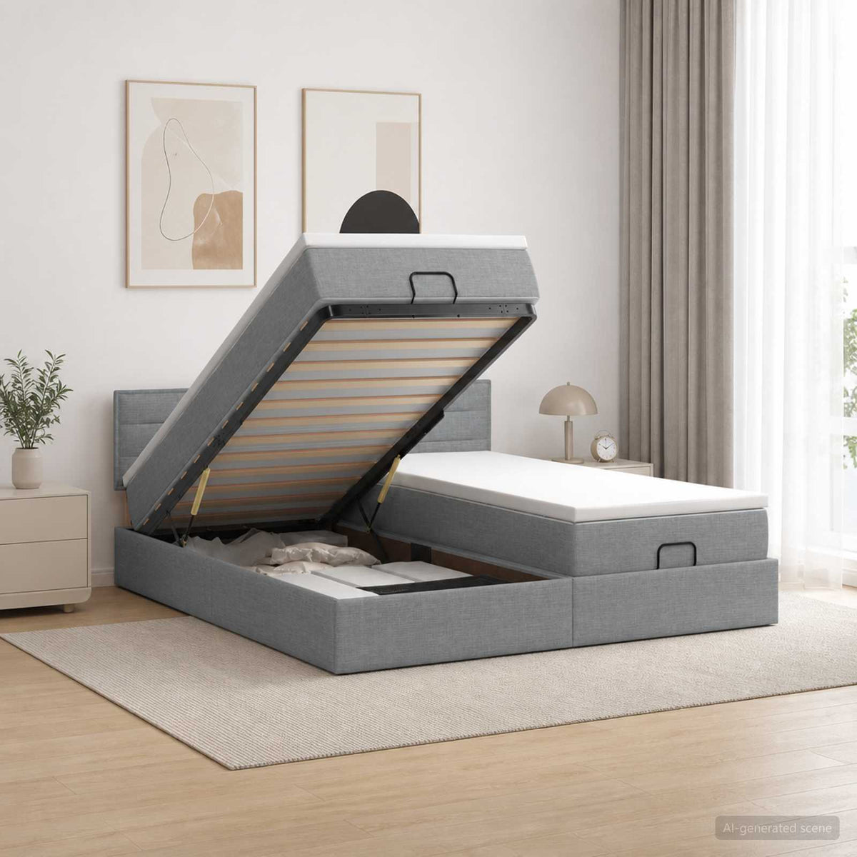 Ottoman Bed met Matrassen en LED Lichtgrijs 180 x 200 cm Stof is nu te koop bij PeponiXL, paradijselijk wonen!