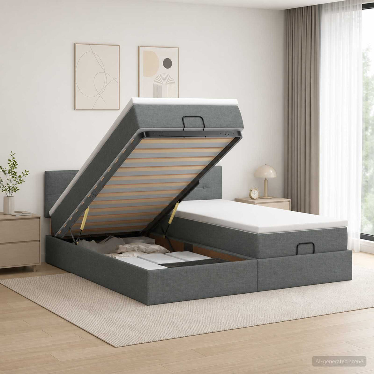 Ottoman bed met matras met hoofdeinde 2 st Donkergrijs Stof is nu te koop bij PeponiXL, paradijselijk wonen!