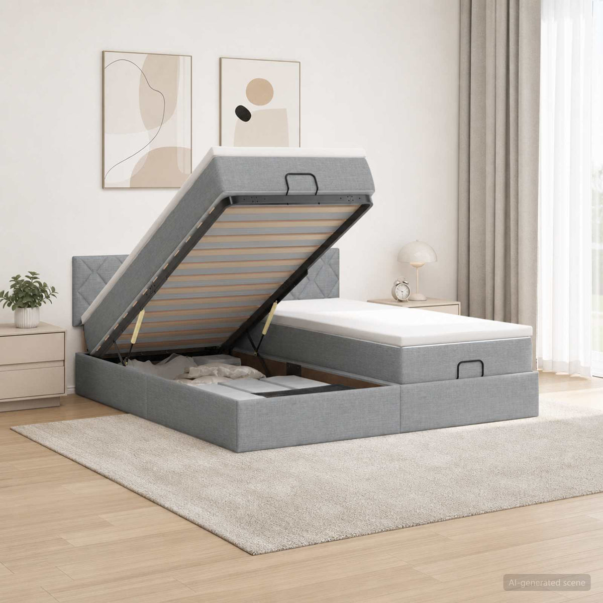 Ottoman bed met matras met hoofdeinde 2 st Lichtgrijs Stof is nu te koop bij PeponiXL, paradijselijk wonen!