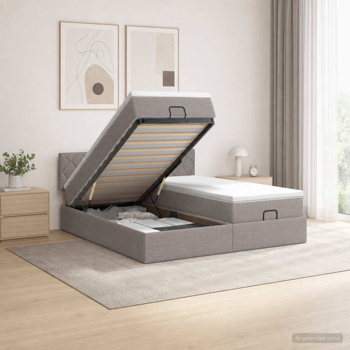 Ottoman bed met matras met hoofdeinde 2 st Taupe Stof is nu te koop bij PeponiXL, paradijselijk wonen!