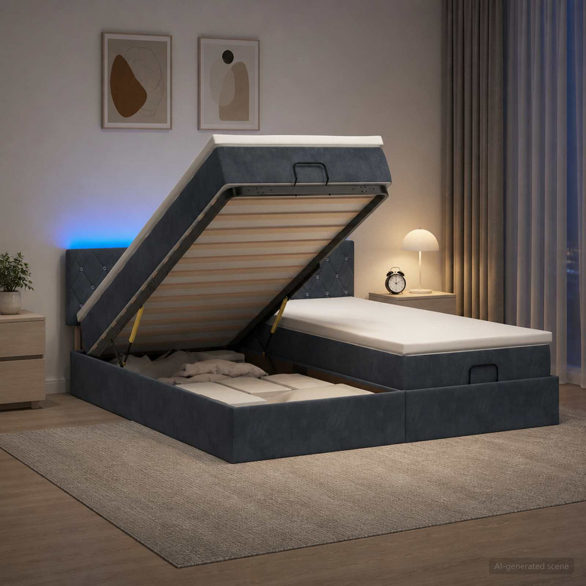 Ottoman Bed met Matrassen en LED Donkergrijs 180 x 200 cm is nu te koop bij PeponiXL, paradijselijk wonen!