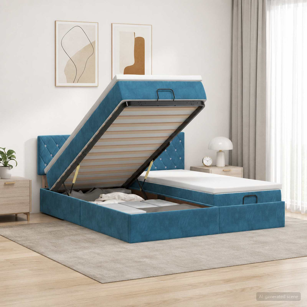vidaXL Ottoman bed met matras met hoofdeinde 2 pcs Donkerblauw Fluweel