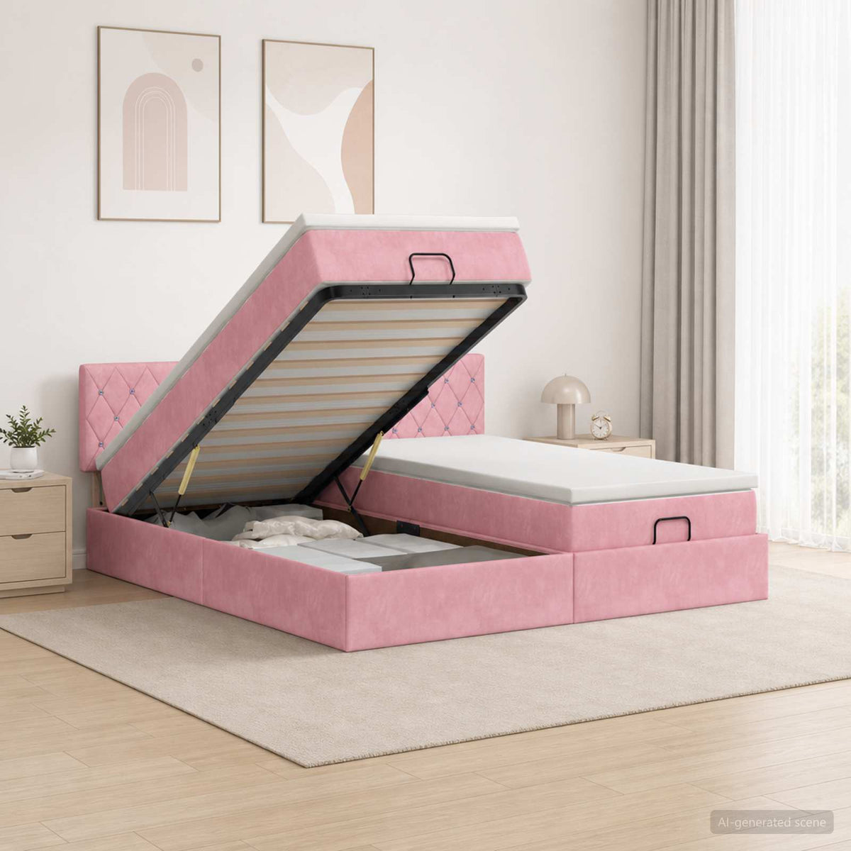 Ottoman Bed met Matrassen en LED Roze 160 x 200 cm fluweel is nu te koop bij PeponiXL, paradijselijk wonen!