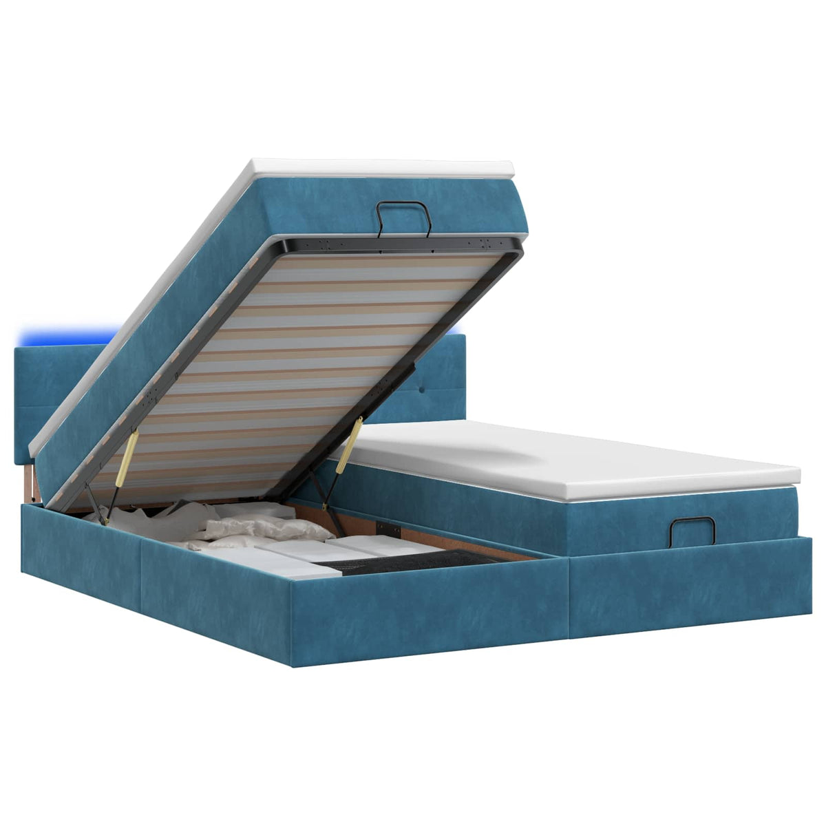 Ottoman Bed met Matrassen en LED Donkerblauw 200 x 200 cm is nu te koop bij PeponiXL, paradijselijk wonen!