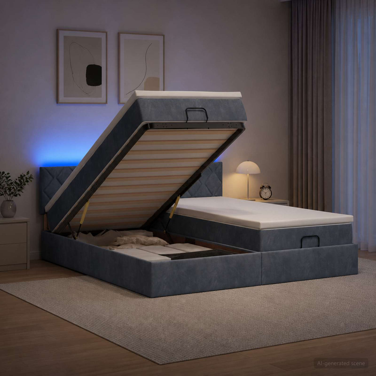 Ottoman Bed met Matrassen en LED Donkergrijs 200 x 200 cm is nu te koop bij PeponiXL, paradijselijk wonen!