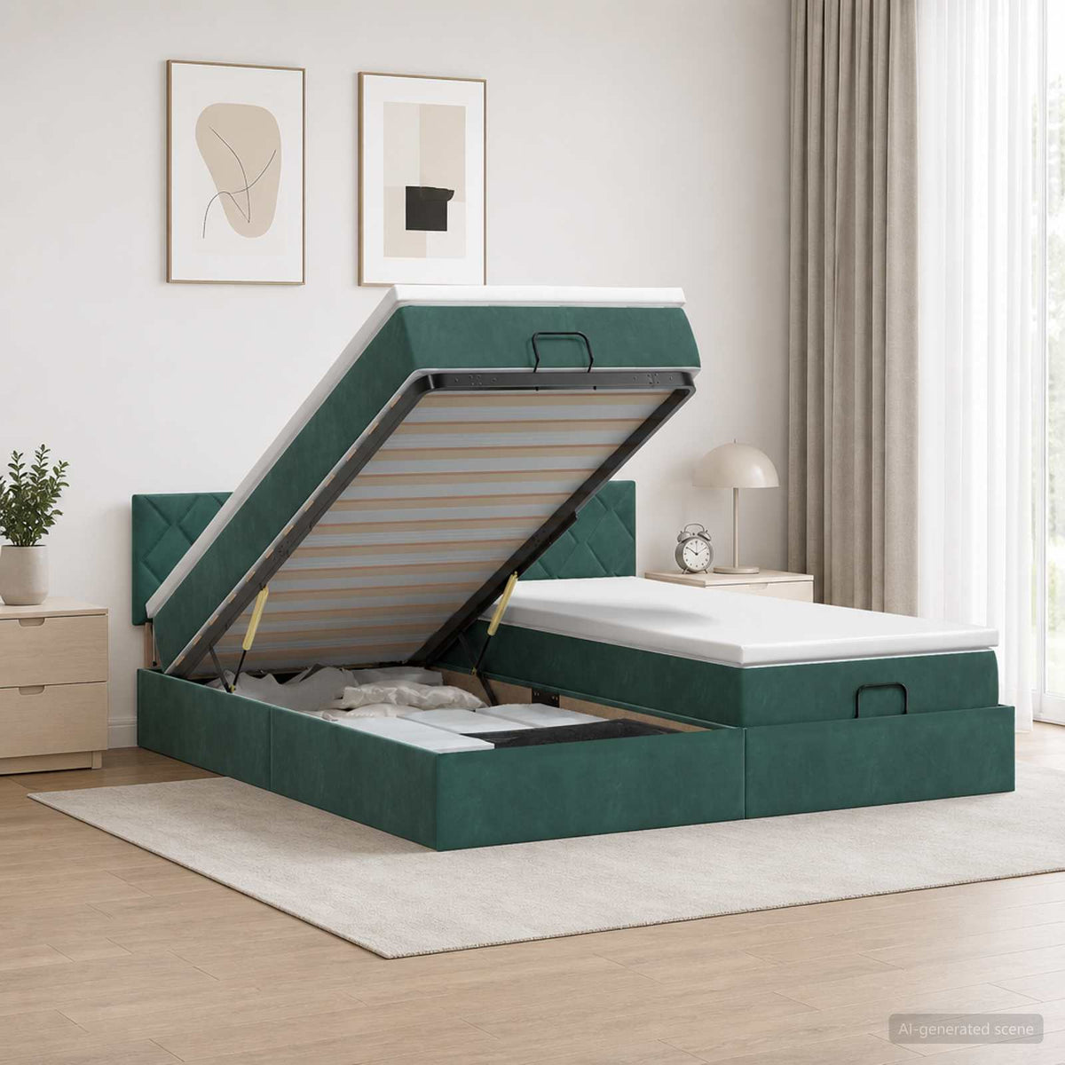Ottoman bed met matras met hoofdeinde 2 st Donkergroen Fluweel is nu te koop bij PeponiXL, paradijselijk wonen!