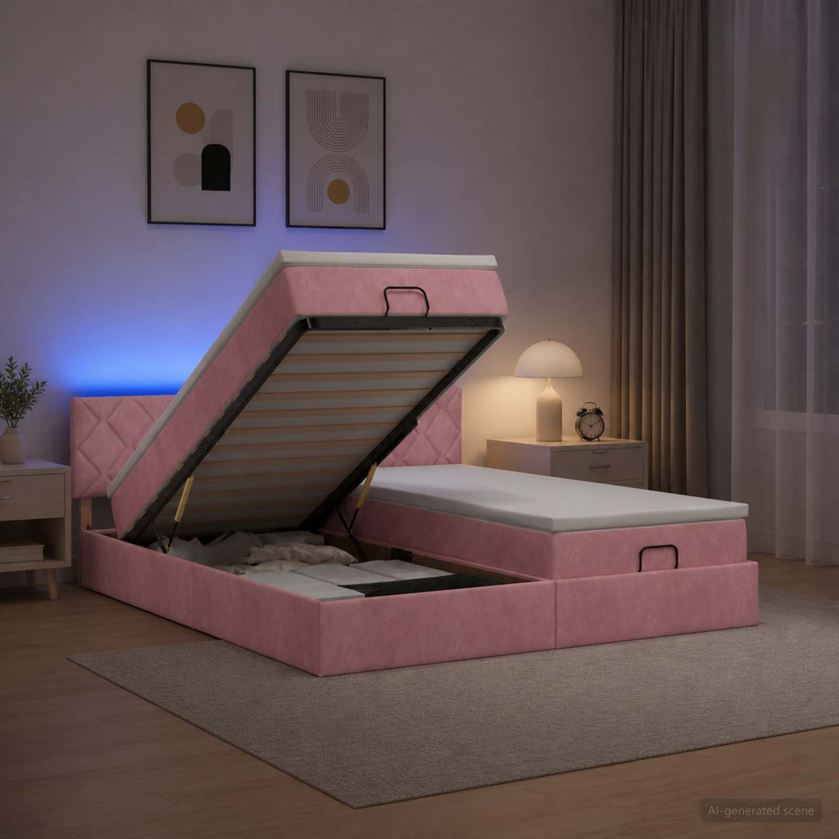 vidaXL LED Opslagbed met Matras Roze 200 x 200 cm Fluweel