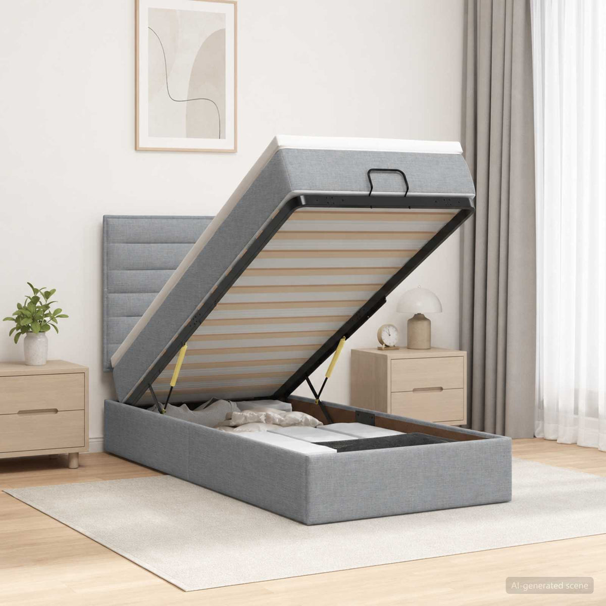 Ottoman Bed met Matrassen en LED Lichtgrijs 90 x 200 cm Stof is nu te koop bij PeponiXL, paradijselijk wonen!